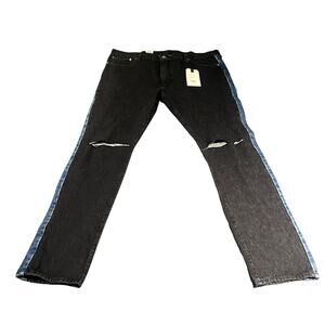 Levi's Men's W 44 x L 34 Lo-Ball stack black wash knee rip tapered jeans NWT
